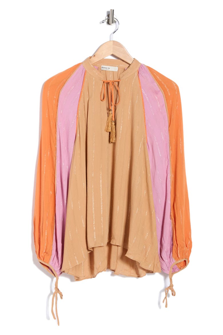 Lurex Stripe Split Neck Long Sleeve Top, Alternate, color, COLORIDO