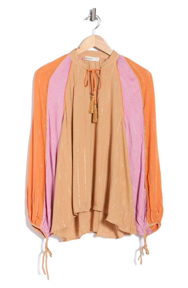 DRESS TO Lurex Stripe Split Neck Long Sleeve Top, Main, color, Colorido