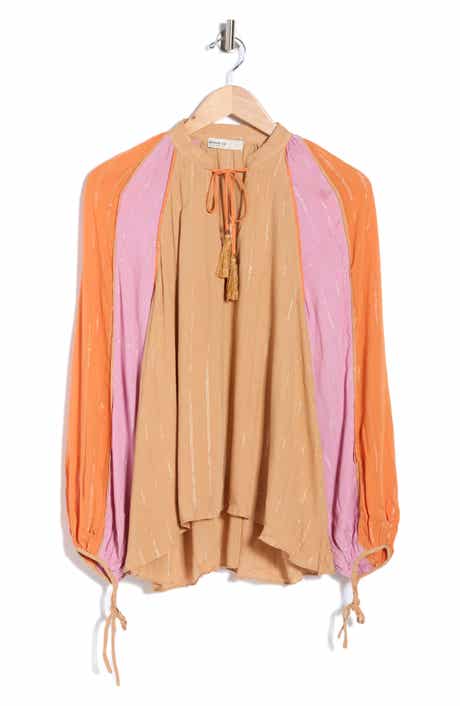 DRESS TO Lurex Stripe Split Neck Long Sleeve Top