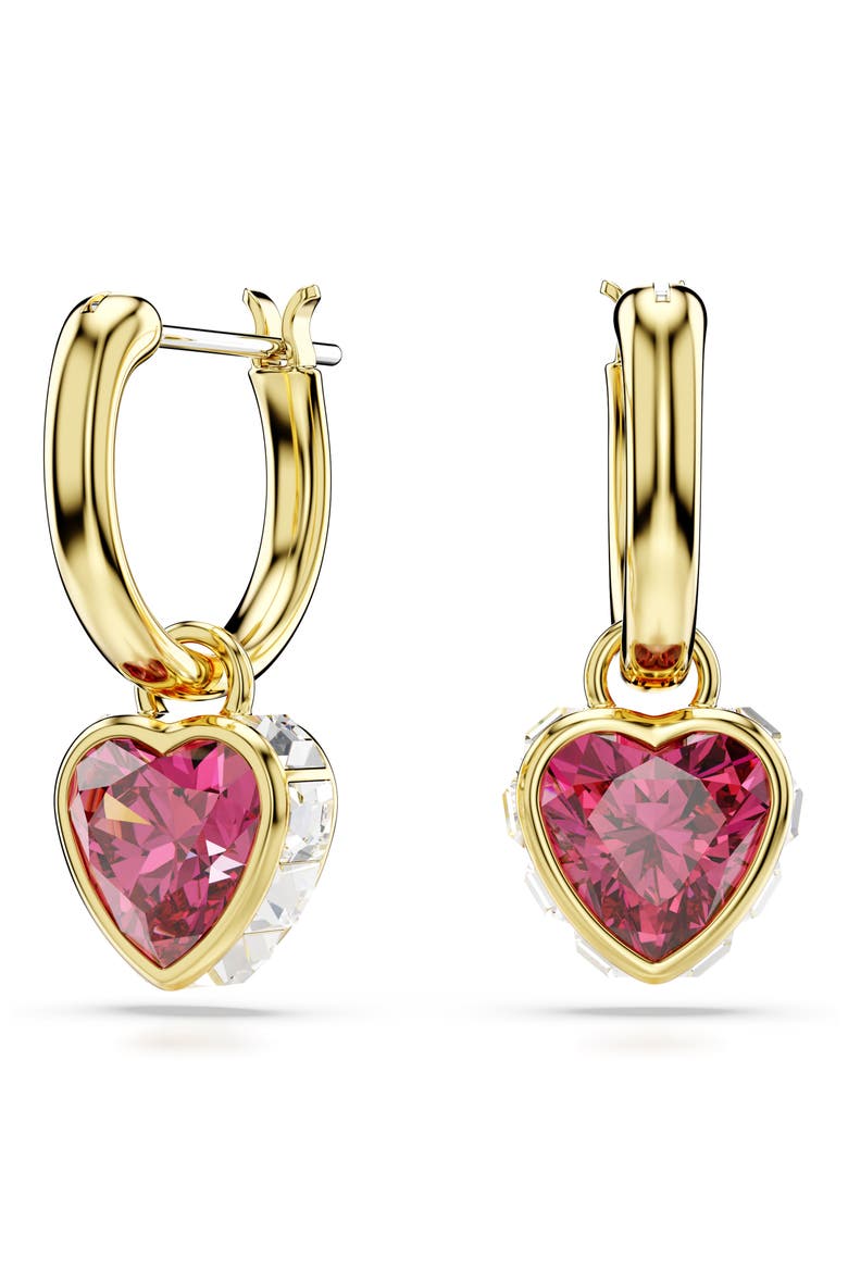 Chroma Heart Drop Hoop Earrings, Main, color, RED