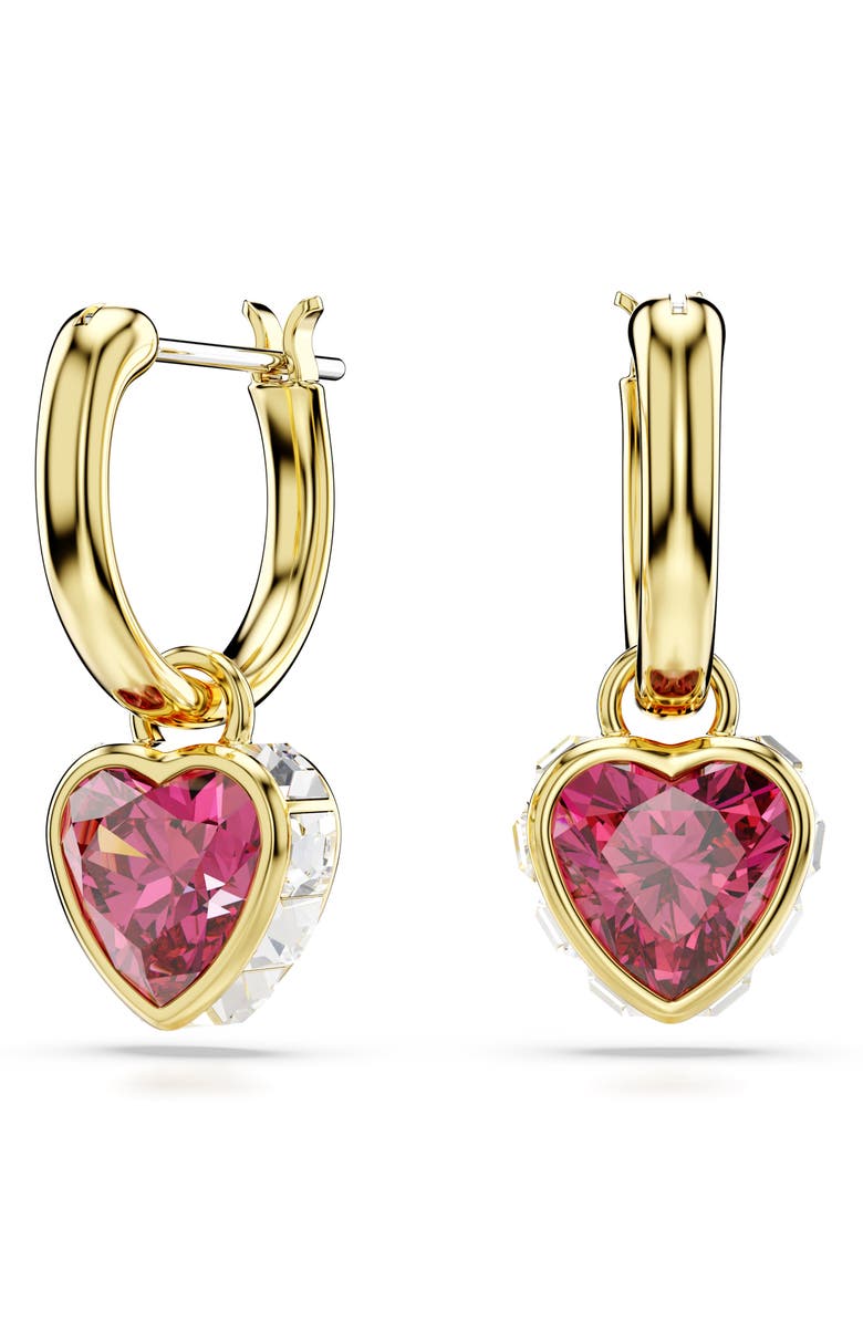 Swarovski Chroma Heart Drop Hoop Earrings, Main, color, Red