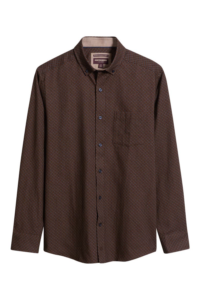 Lane Print Cotton Button-Up Shirt, Main, color, BROWN / NAVY LINKED OVAL