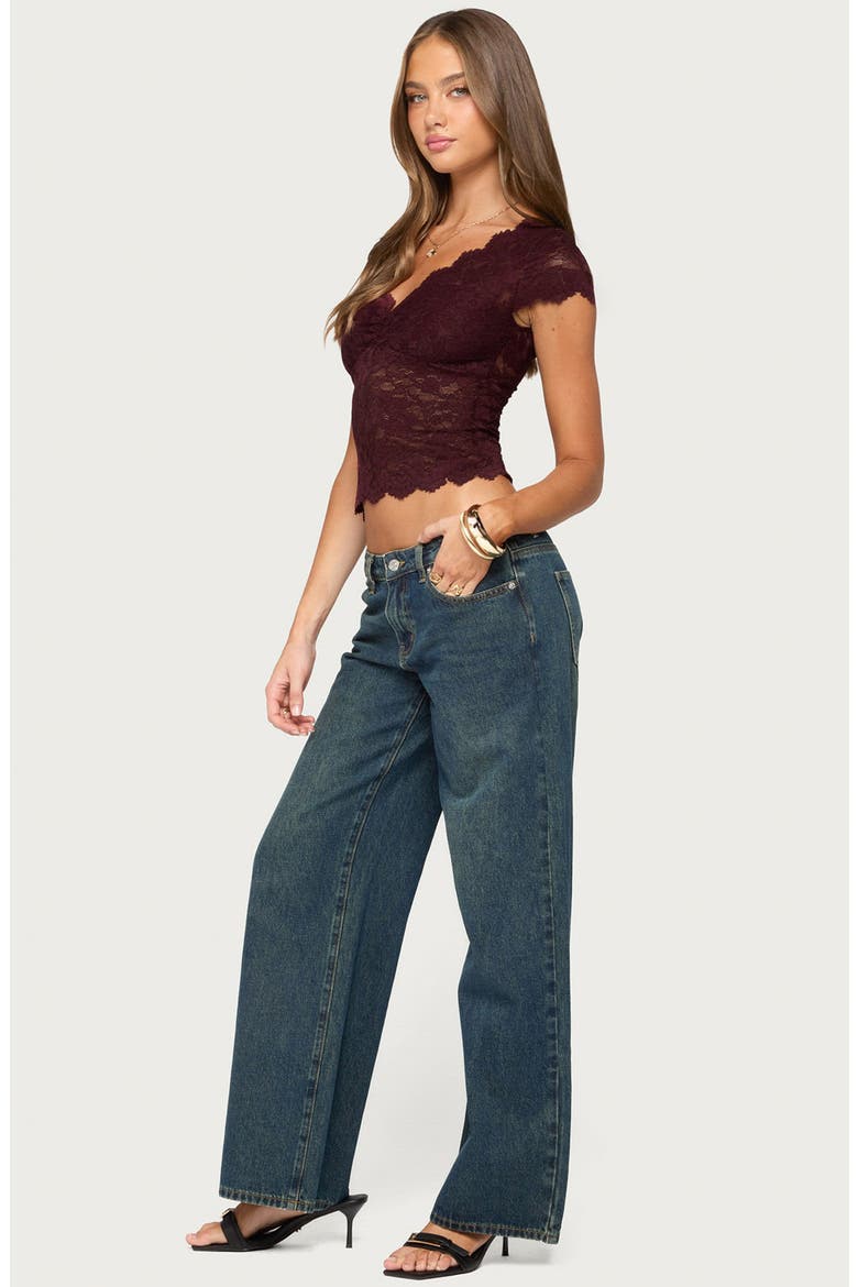 Elza Scalloped Sheer Lace Top, Alternate, color, BURGUNDY