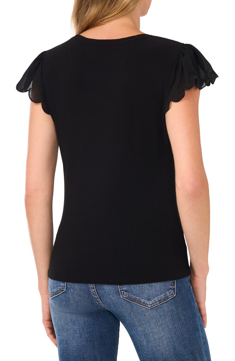 CeCe Scallop Sleeve Mixed Media Top, Alternate, color,