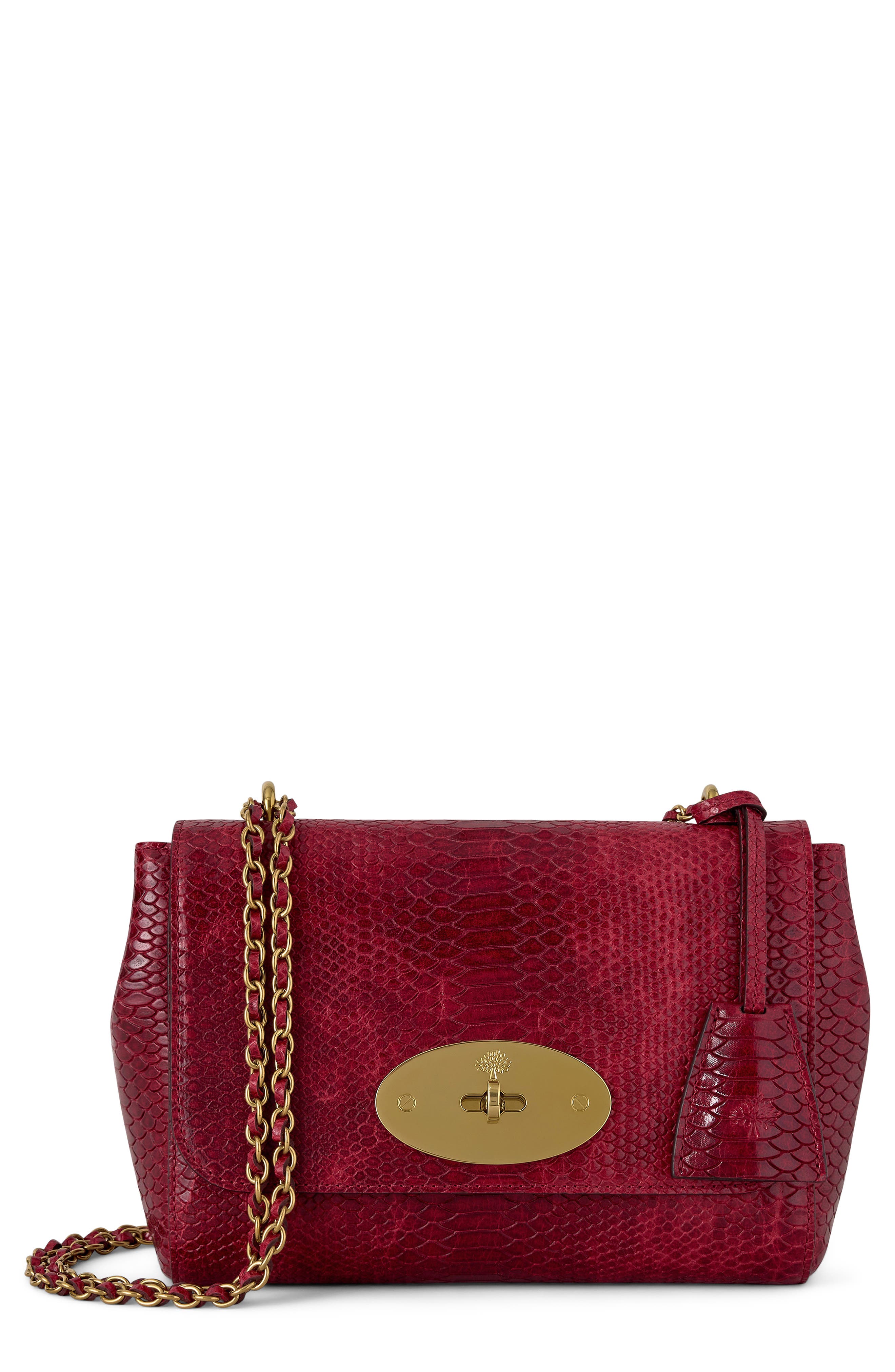 Lily Waxed Snakeskin Embossed Leather Shoulder Bag, Main, color, APPLE RED