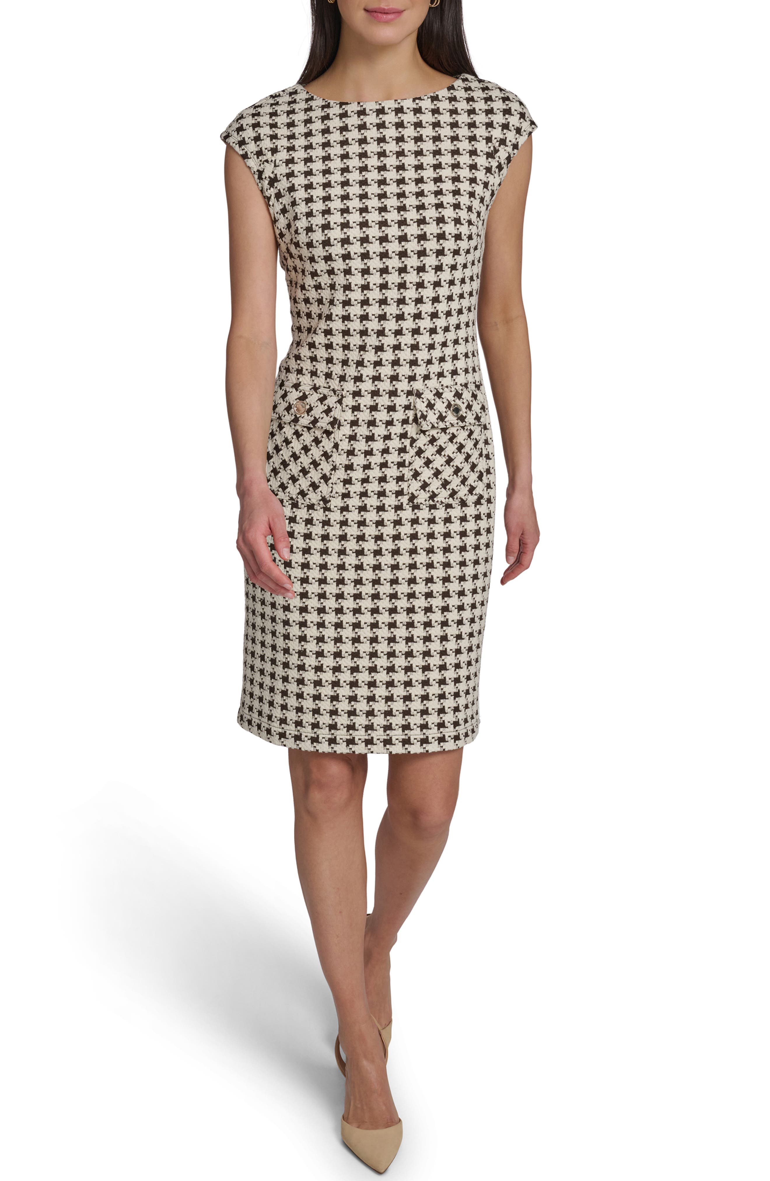 Tommy Hilfiger Cap Sleeve Houndstooth Sheath Dress