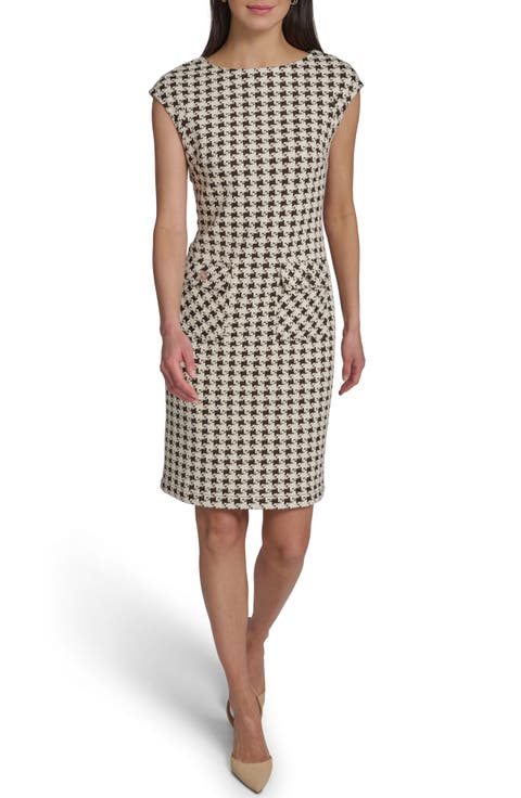 Cap Sleeve Houndstooth Sheath Dress