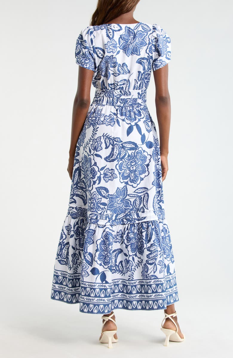 CeCe Floral Smocked Waist Maxi Dress, Alternate, color, Classic Navy