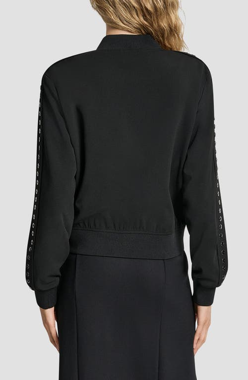 Dkny Grommet Trim Scuba Crepe Bomber Jacket In Black