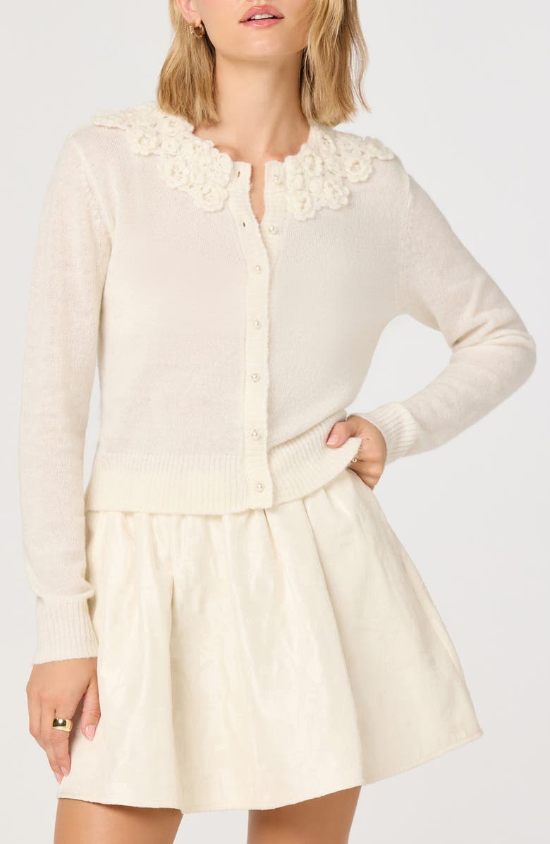 ASTR the Label Meadow Lace Collar Cardigan, Alternate, color, Off White