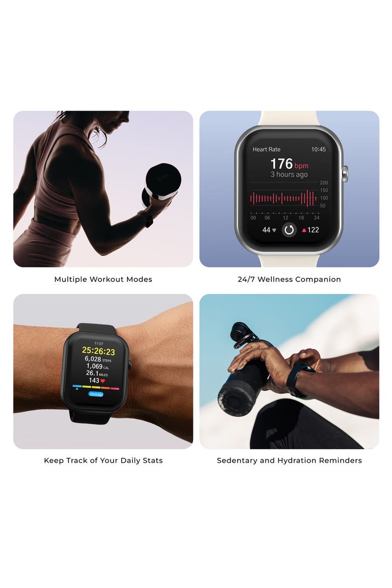 iTouch Air 5 Nylon Sport Strap Smartwatch, 36.8mm x 45.6mm, Alternate, color, SILVER/ GREY