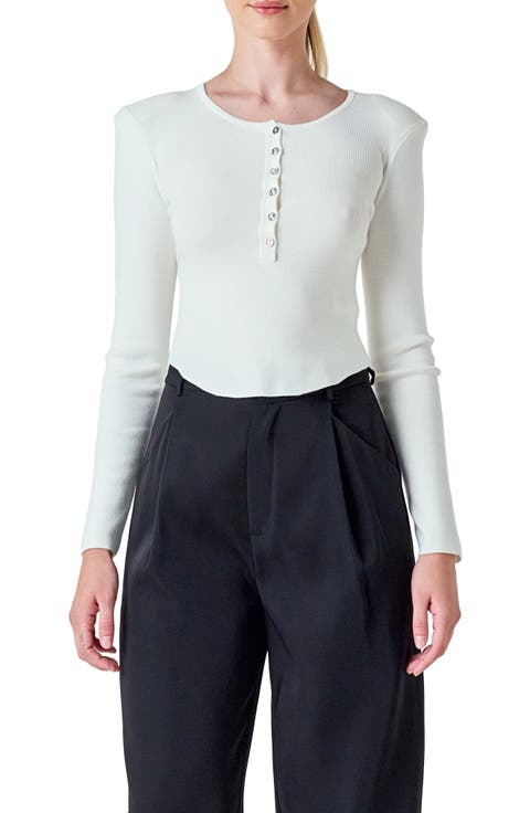 Shoulder Pad Rib Knit Top