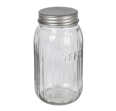Tall Embossed Glass Jar with Metal Lid "Coffee"
