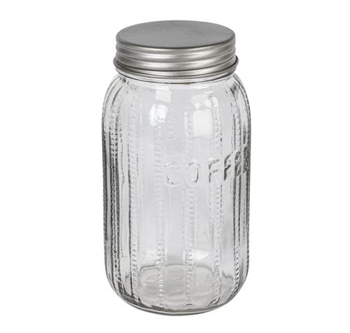 Storied Home Tall Embossed Glass Jar With Metal Lid "coffee" In Transparent