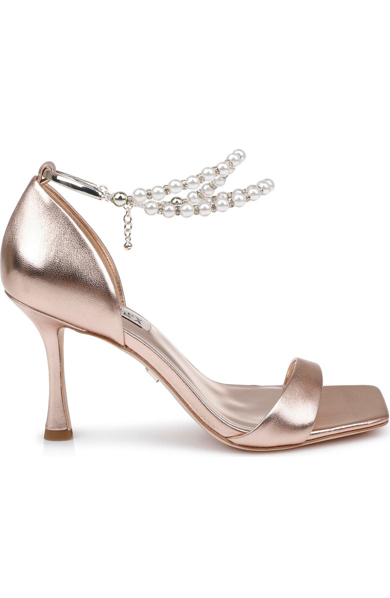 Badgley Mischka Collection Loretta Imitation Pearl Ankle Strap Sandal, Alternate, color, Champagne