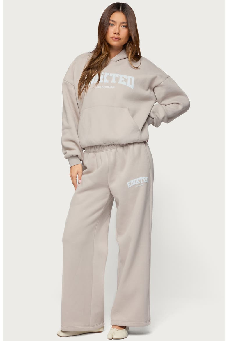 LA Logo Oversize Fleece Graphic Hoodie, Alternate, color, BEIGE
