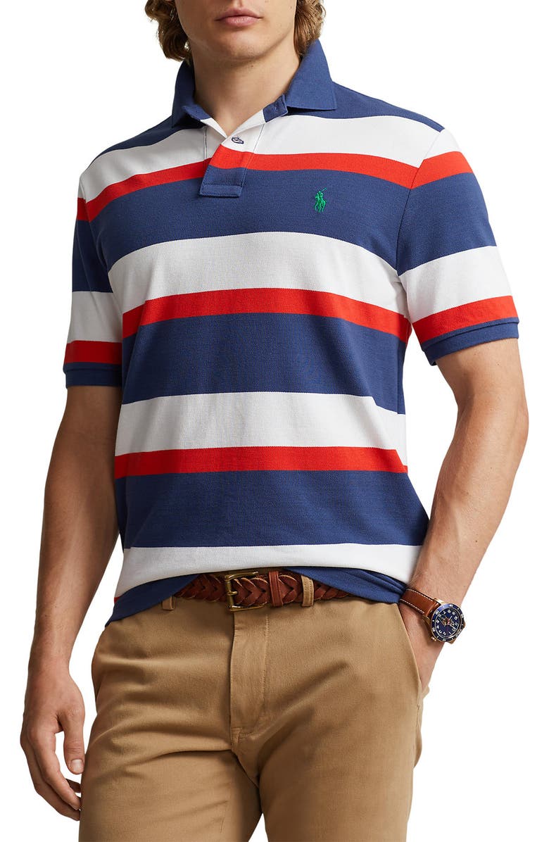 Polo Ralph Lauren Stripe Piqué Polo, Main, color, Tomato Multi