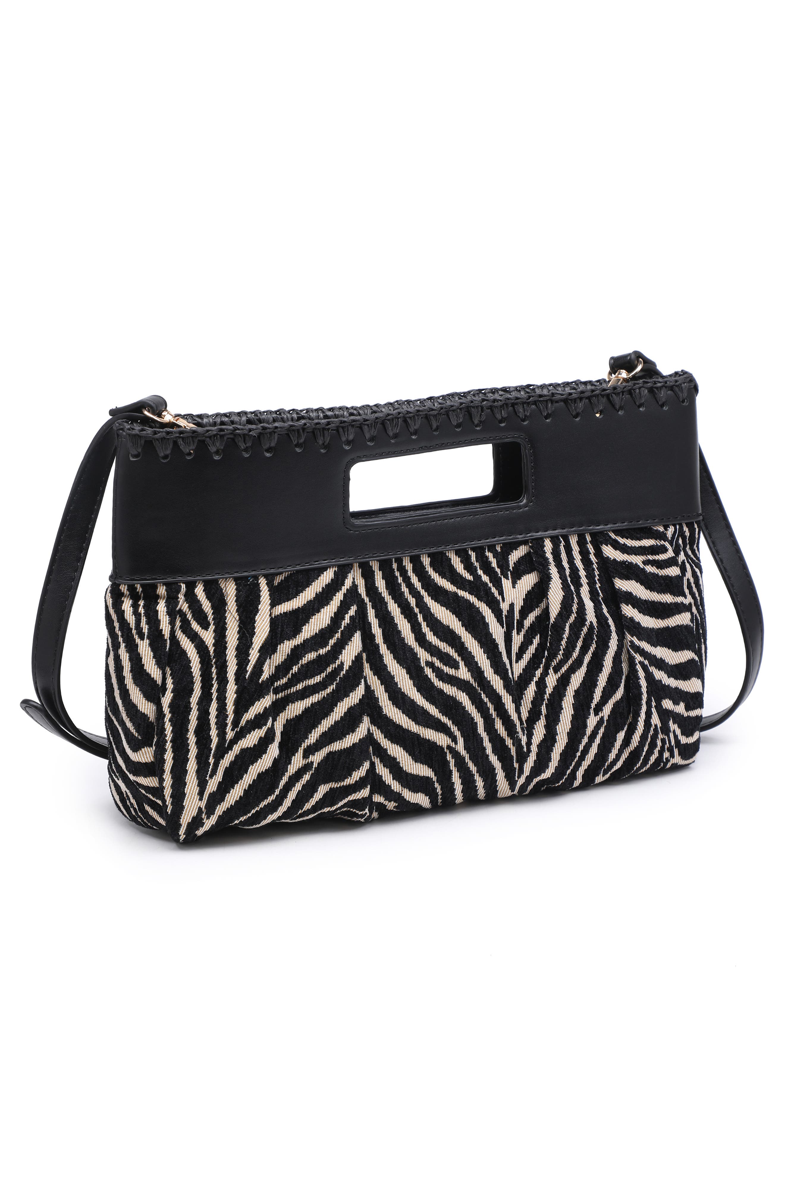 MODA LUXE Zebra Jacquard Clutch, Alternate, color, Ivory Black