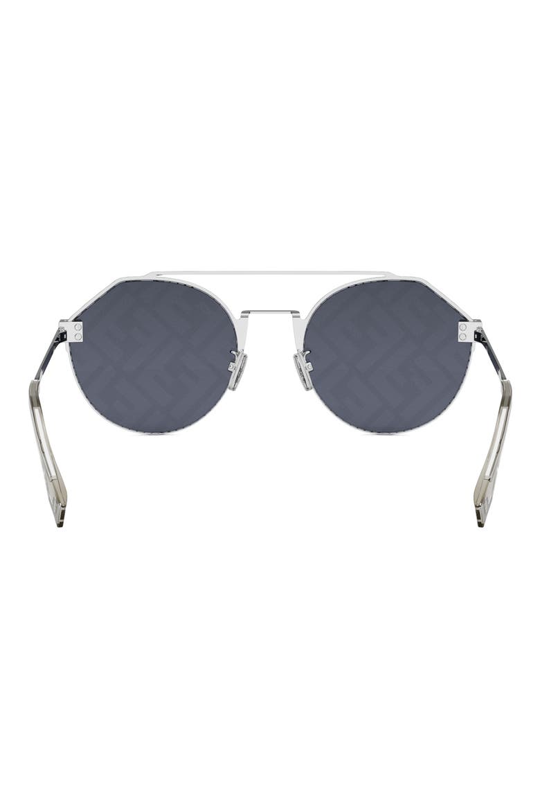 'Fendi Sky 55mm Round Sunglasses, Alternate, color, SHINY PALLADIUM / BLU MIRROR