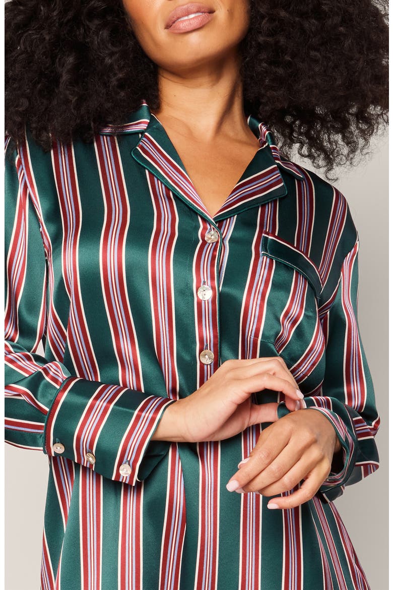 Lancaster Stripe Mulberry Silk Nightgown, Alternate, color, GREEN