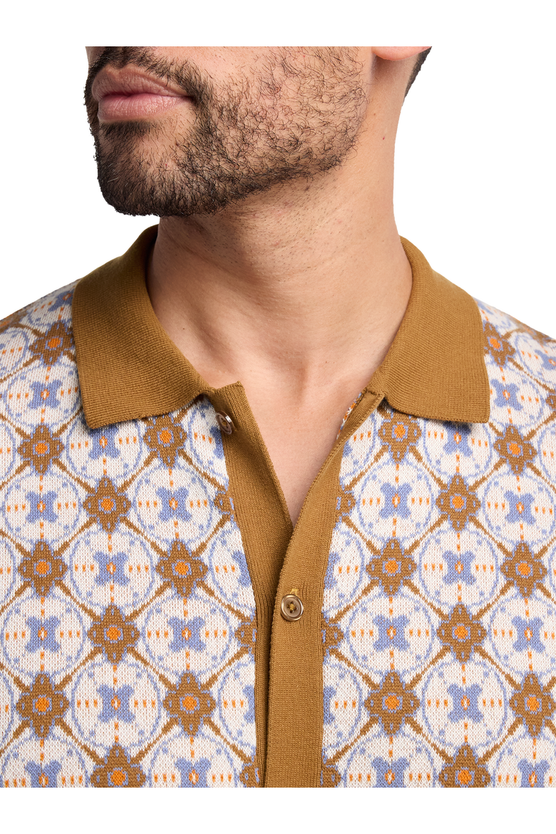 Cotton Button Front Polo, Alternate, color, Tan Multi