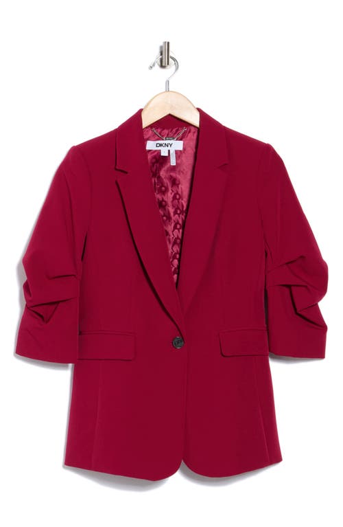 Dkny Ruched Sleeve One Button Blazer In Burgundy