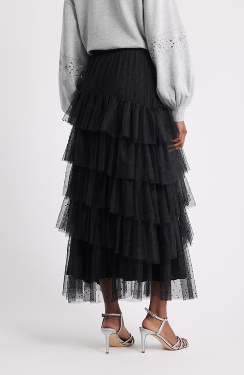 Treasure & Bond Flock Dot Tiered Tulle Maxi Skirt In Black