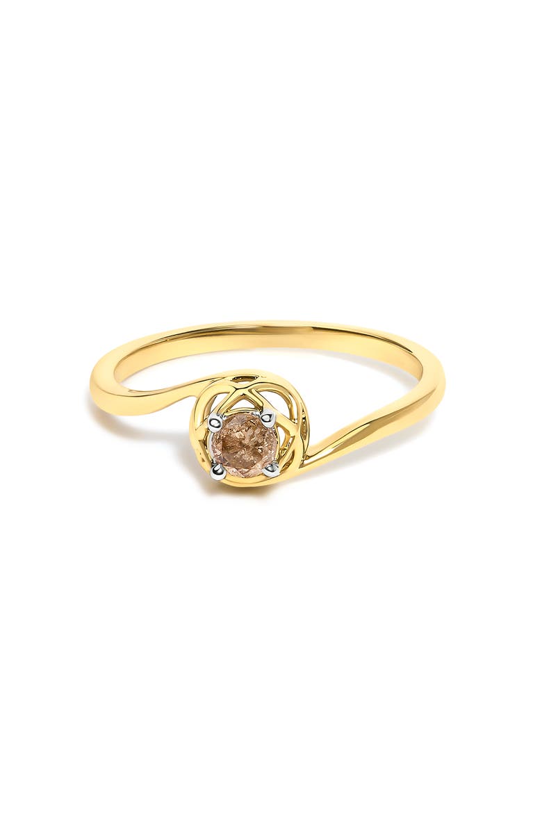 14K Yellow Gold Plated Sterling Silver 1/5 Ct Light Brown Diamond Bypass Solitaire Ring, Main, color, Yellow Gold over Silver
