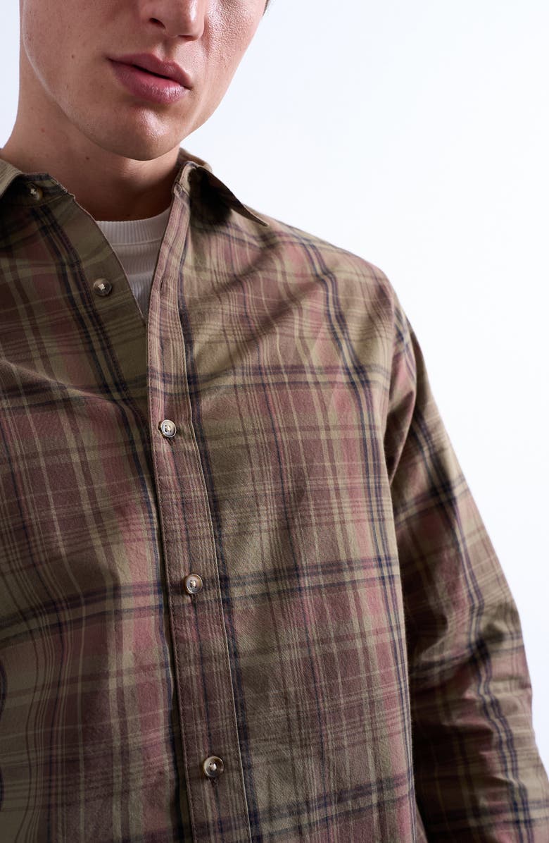 Topman Plaid Cotton Poplin Button-Up Shirt, Alternate, color, Medium Green