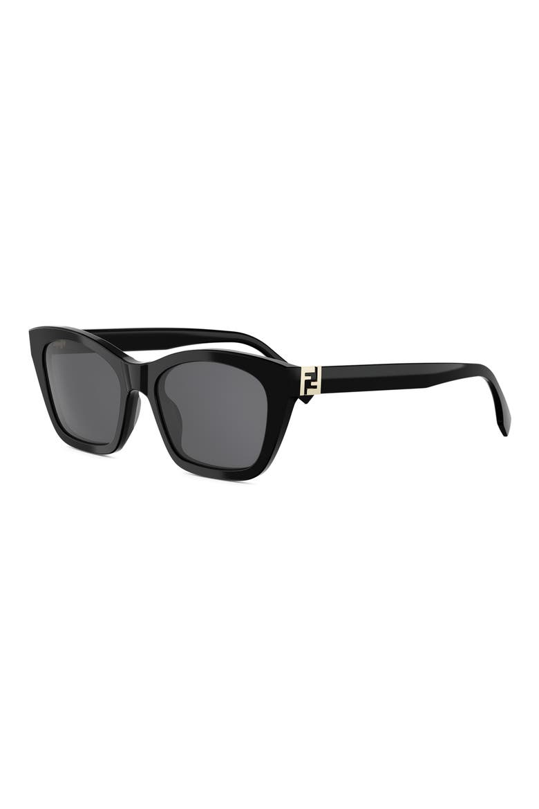 Forever Fendi 54mm Rectangular Sunglasses, Alternate, color, SHINY BLACK / SMOKE