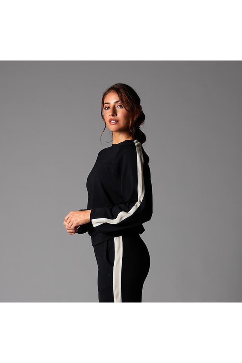 Ease Crew Stripe Sweatshirt, Alternate, color, EBONY COCONUT