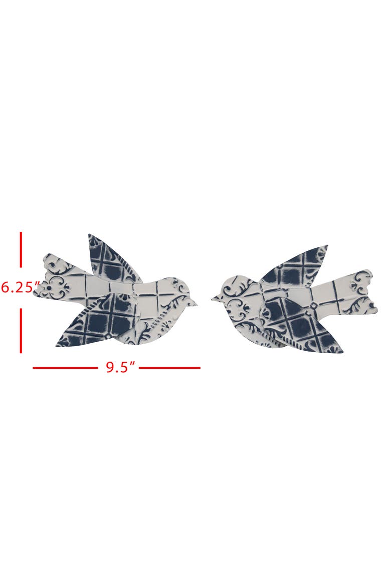 Set of 2 Brushed White Bird Cottage Tin Tile Metal Wall Décor, Alternate, color, Blue