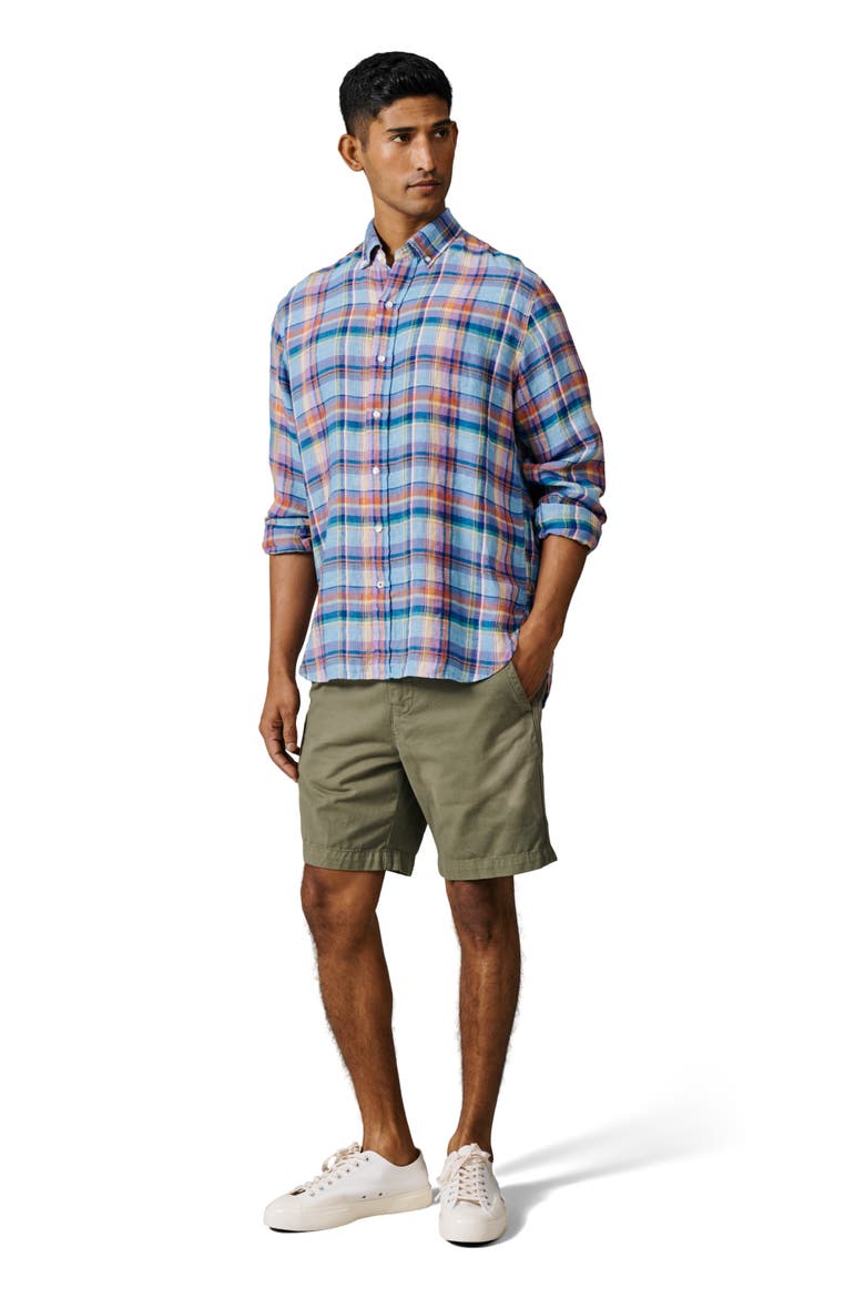 Croyland Madras Button-Down Linen Shirt, Alternate, color, Bright Blue Check