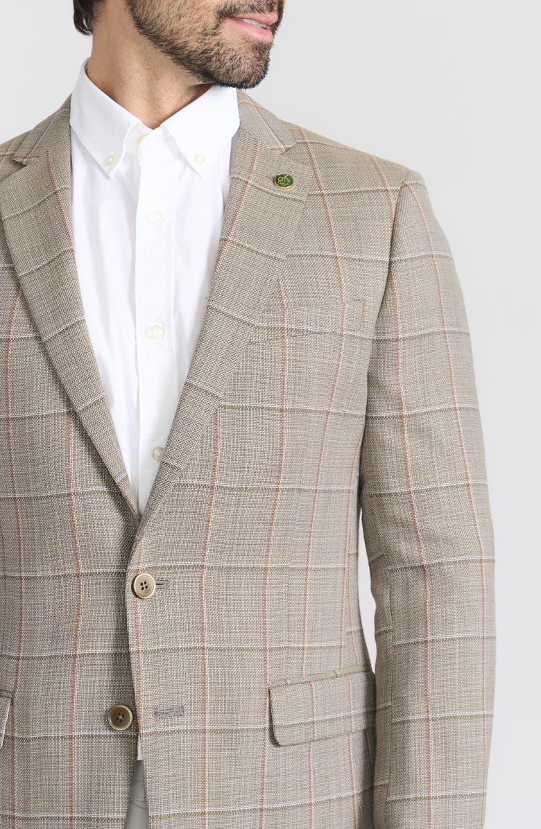 CRICKETEER Tan Windowpane Check Wool Blend Blazer, Alternate, color, Tan