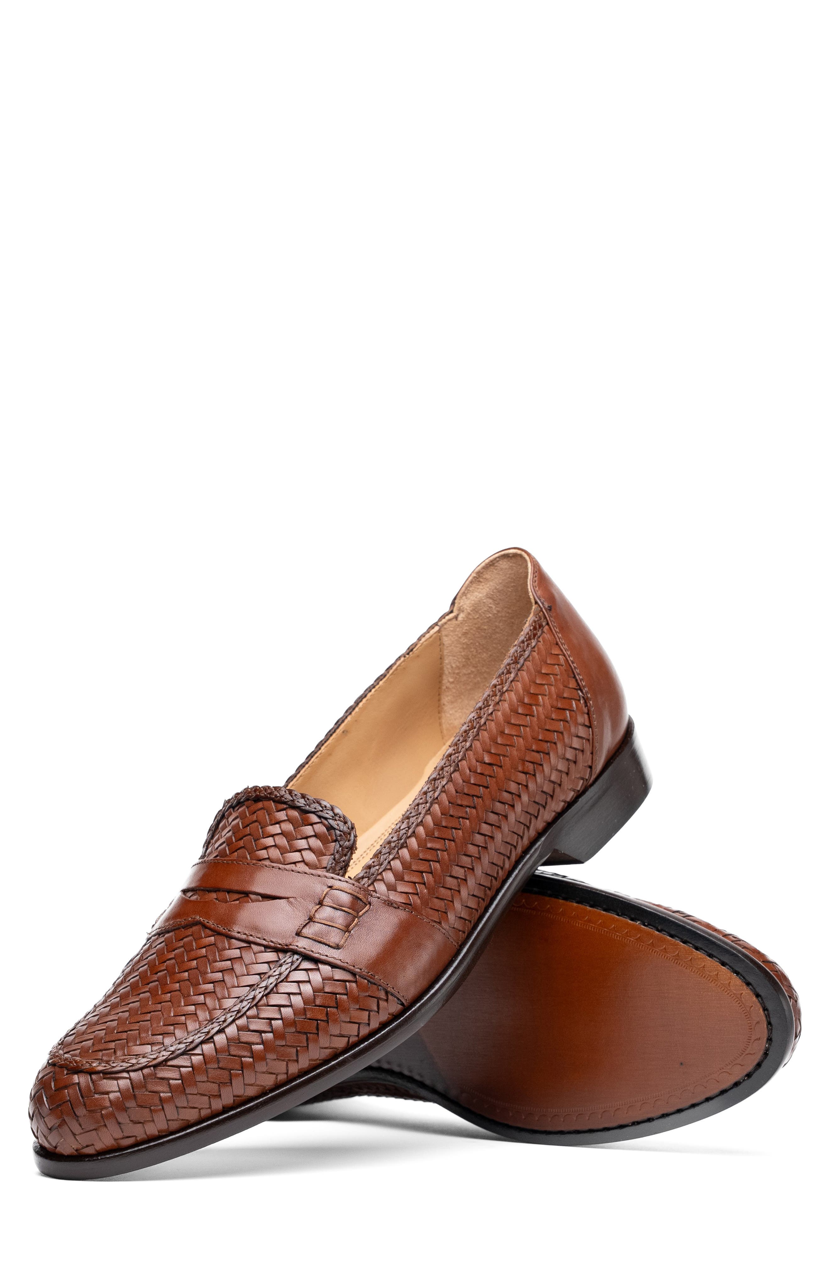 Zelli Italia Nicola Woven Penny Loafer, Alternate, color, Cognac