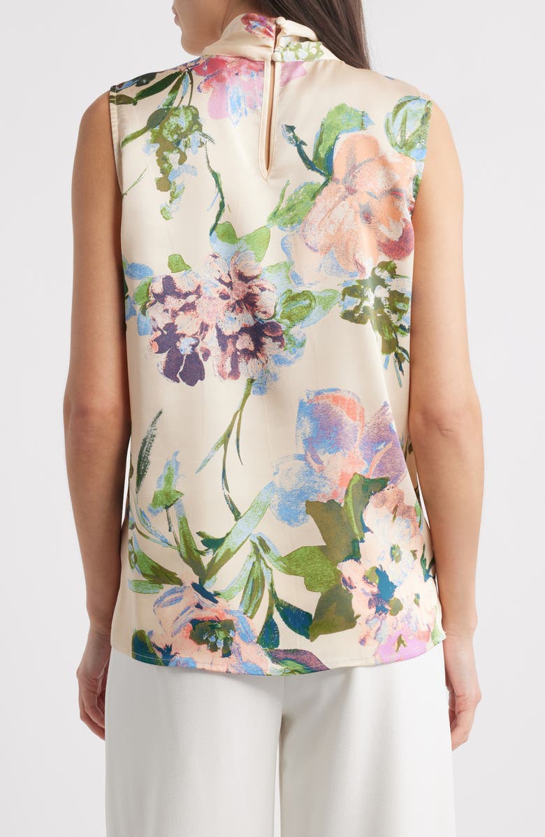 Tahari ASL Floral Bow Neck Sleeveless Charmeuse Top, Alternate, color, 
