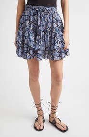 Ulla Johnson Arlin Paisley Floral Tiered Ruffle Cotton Blend Miniskirt