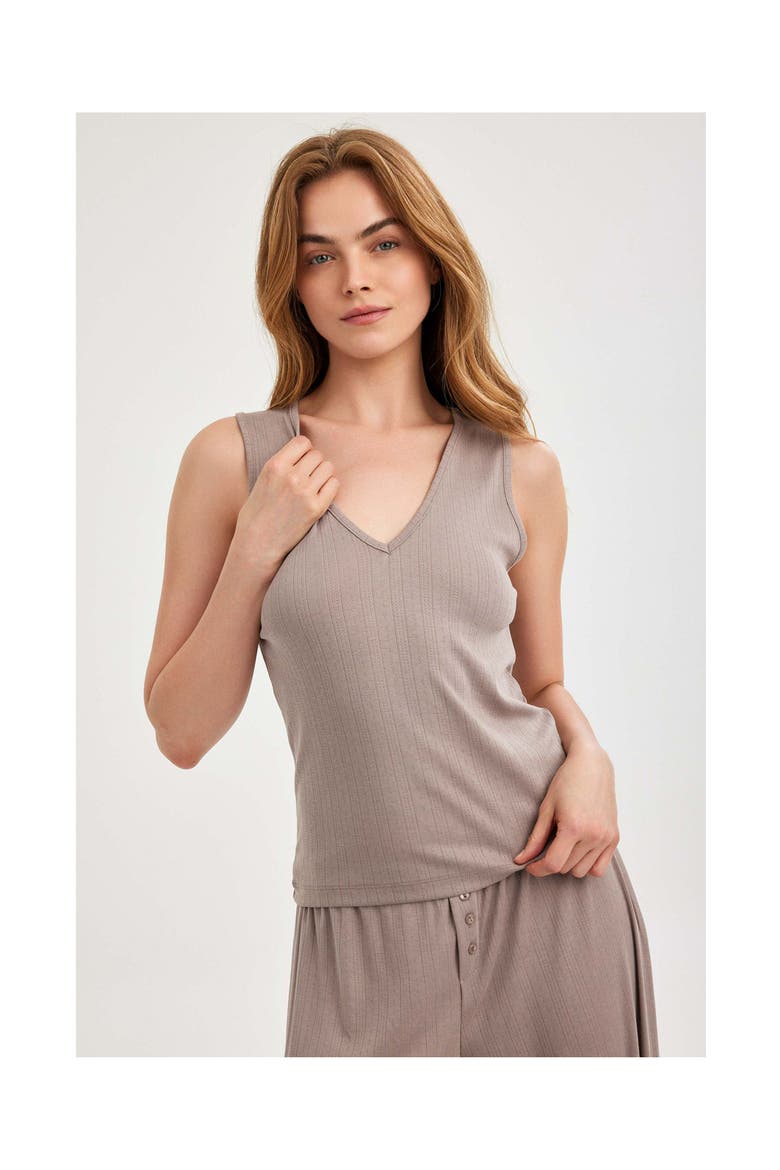 Summer Lounge V-Neck Pointelle Tank Top, Alternate, color, Mink