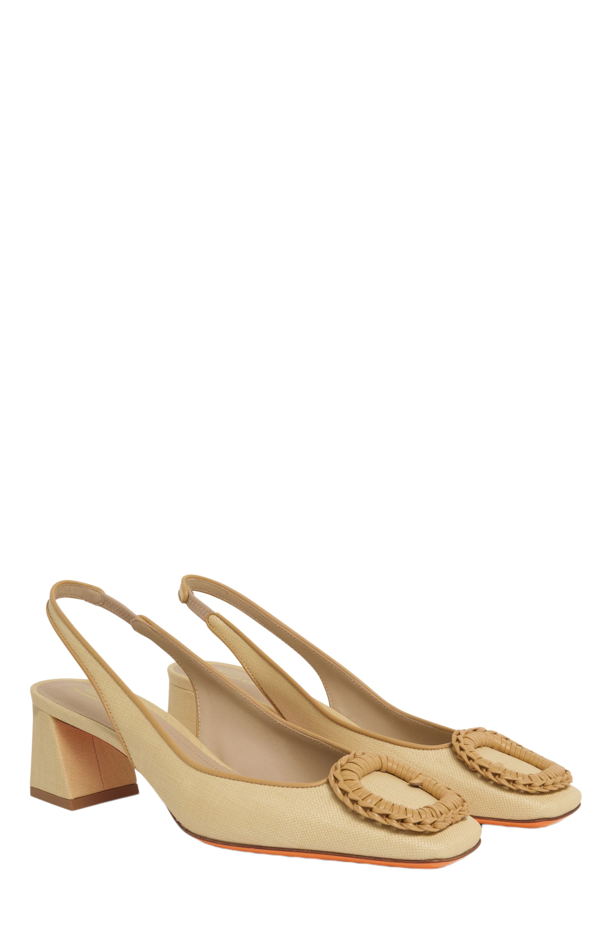 Santoni Women's mid-heel slingback, Alternate, color, Natural