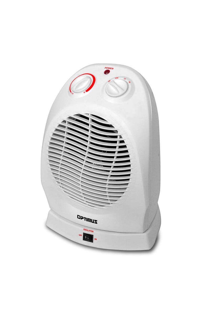 Optimus Portable Oscillating Fan Heater with Thermostat, Main, color, White