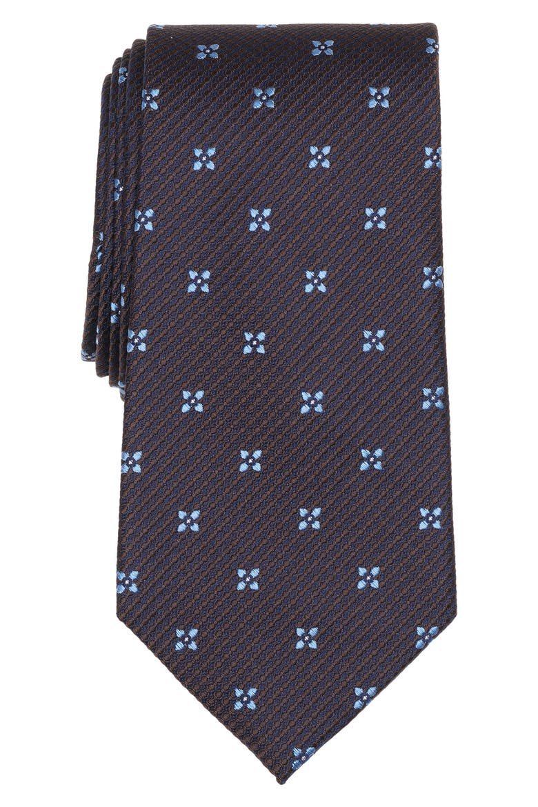 Petal Flower Neat Tie, Main, color, BROWN/ BLUE