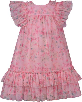 Kids' Floral Tiered Mesh Party Dress