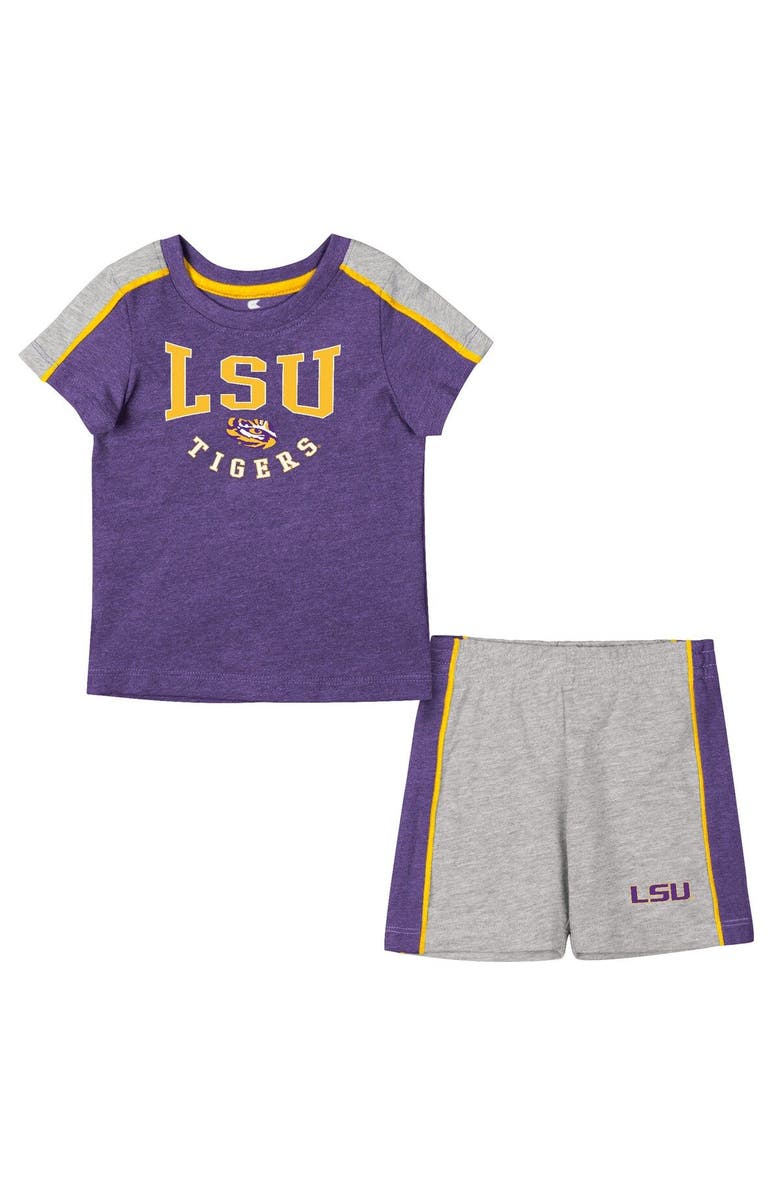 COLOSSEUM Infant Colosseum Purple/Heather Gray LSU Tigers Norman T-Shirt & Shorts Set, Main, color, 