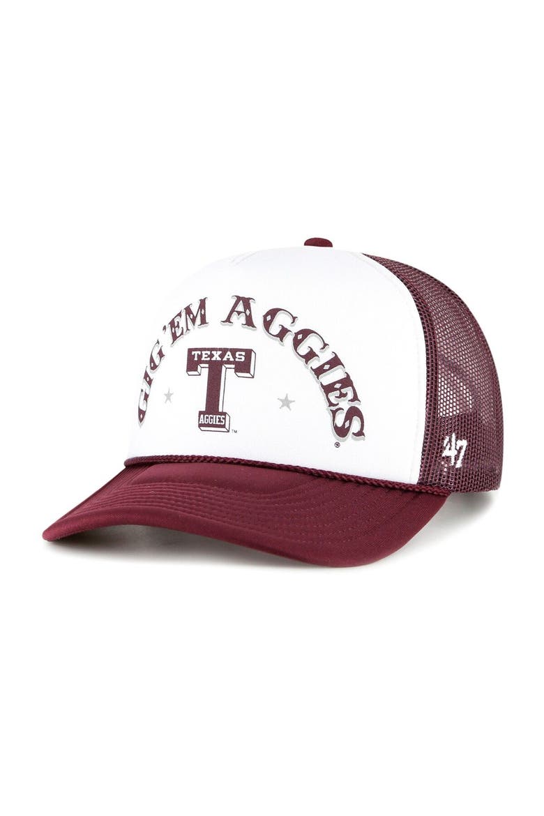 Men's '47 White/Maroon Texas A&M Aggies Article Foam Front Trucker Hat, Main, color, White