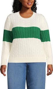Lands' End Plus Size Drifter Classic Cable Crew Neck Sweater