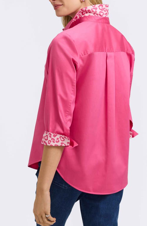 Foxcroft Margie Three-quarter Sleeve Button-up Shirt In Pink Flambe