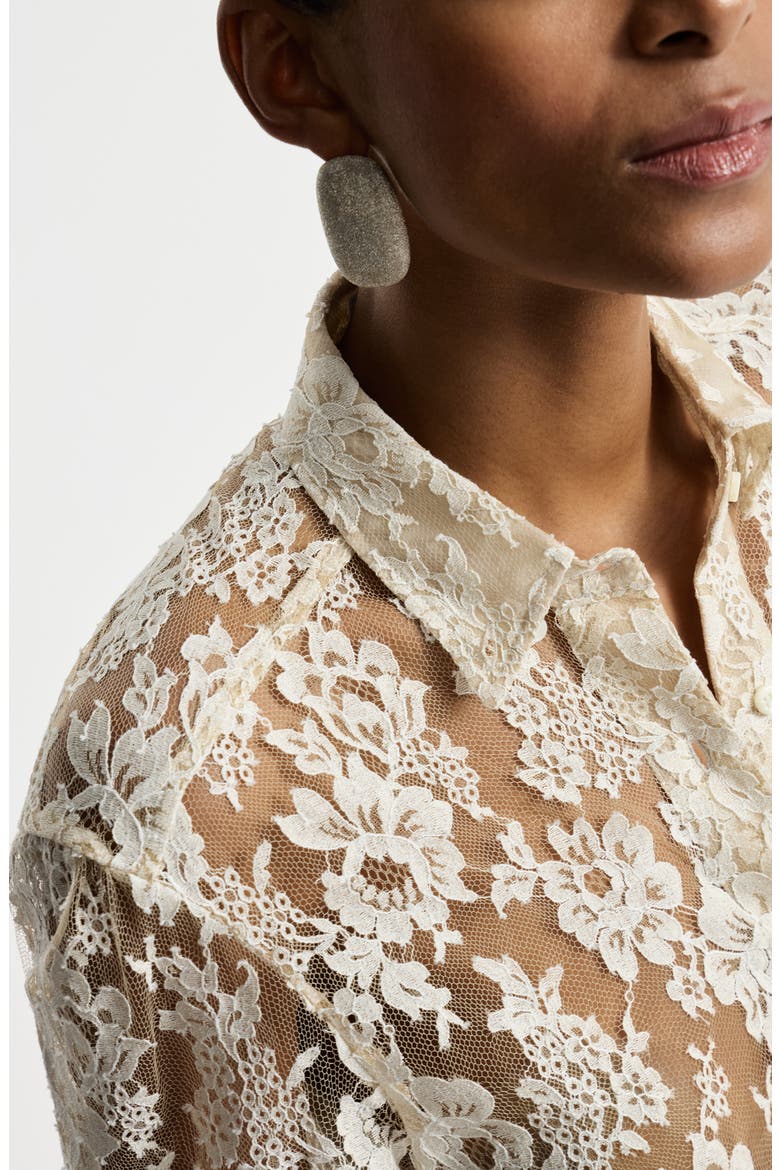 Flower jacquard lace shirt, Alternate, color, Cream