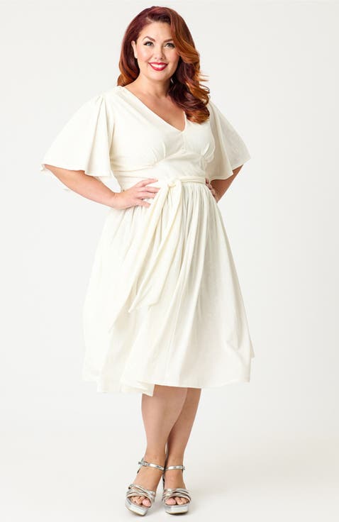Plus Size 1940s Velvet Flutter Sleeve Swing Dress
