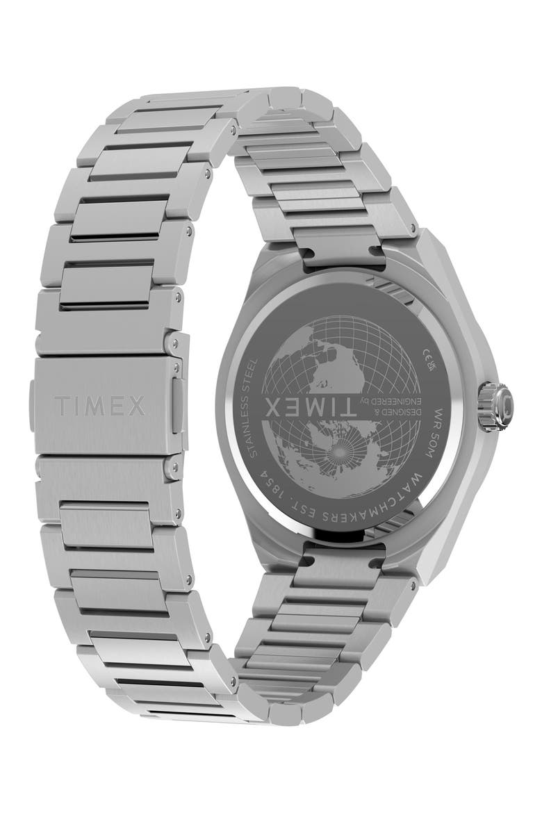 Q Timex® Continental GMT 39mm Stainless Steel Bracelet Watch, Alternate, color, GREEN/ STAINLESS STEEL