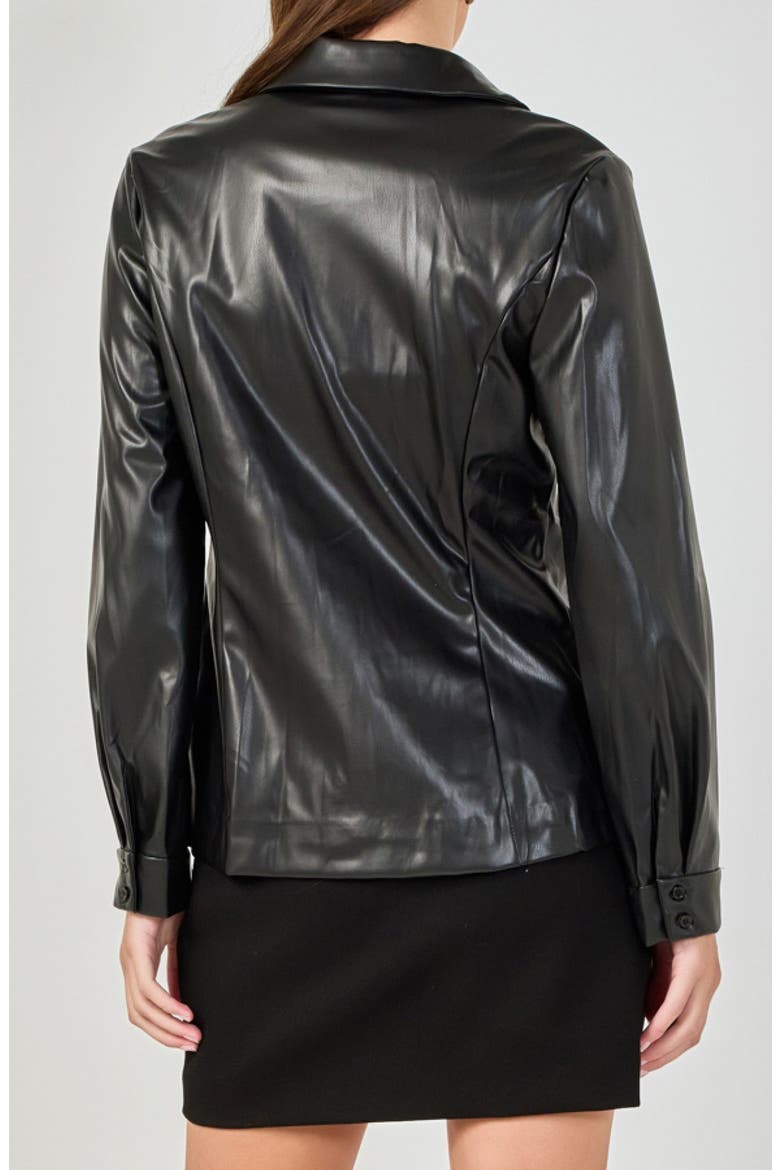 Faux Leather Jacket and Top Set, Alternate, color, BLACK